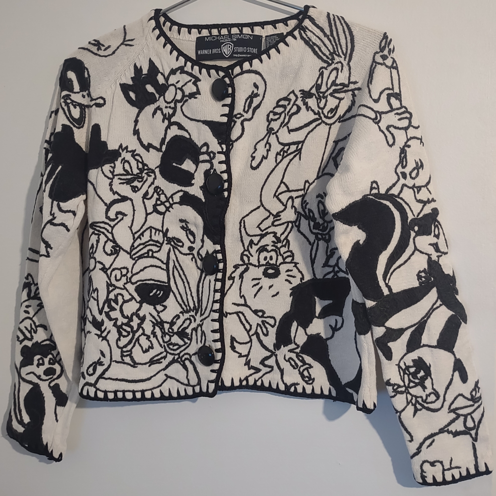 Michael Simon Black and White Cartoon Sweater